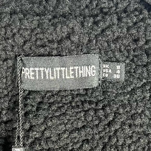 🩷 Prettylittlething, Women’s Black Borg Lapel Drop Arm Midi Coat. Size:4(US).NWT - Picture 4 of 12